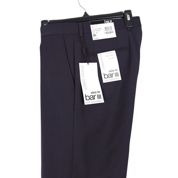 Bar III Slim-Fit Stretch Wool 2-Piece Suit Dark Burgundy Purple 44R 34x30 NWT - Picture 8 of 13